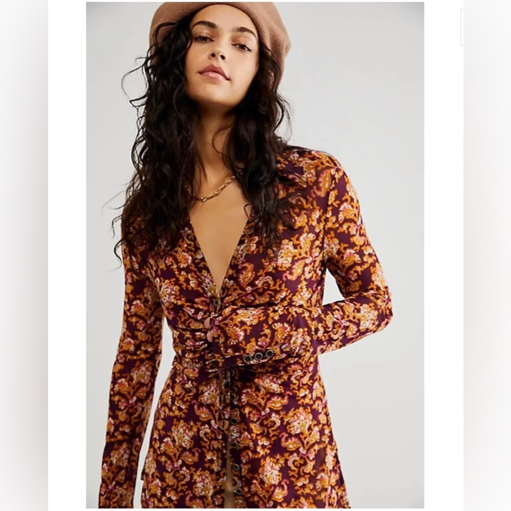 NWOT Free People Y2K Lucky Sheer Button down shirt size XS 70’s hippie romantic